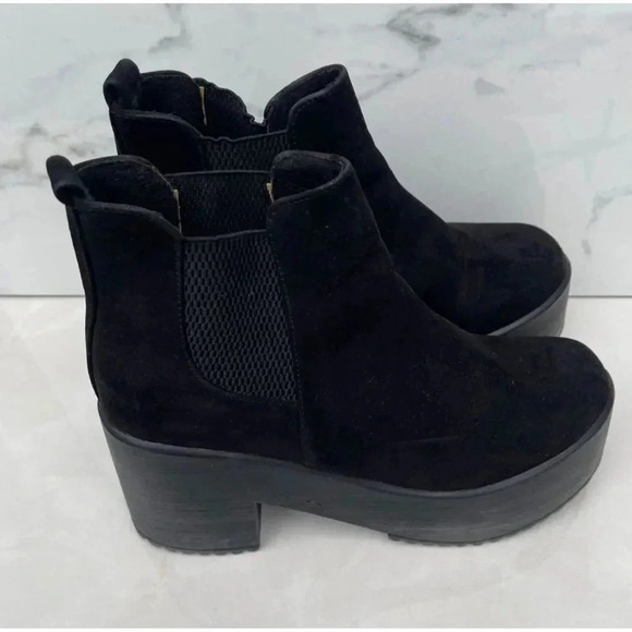 Jhovihn Womens Elasticated Pull-On Cleated Platform Black Suede Ankle Shoes Sz 3 - Picture 4 of 14